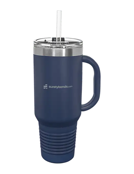 Polar Camel 40 oz. Powder Coated Vacuum Insulated Navy Travel Mug with Straw w/SuretyBonds.com Logo
