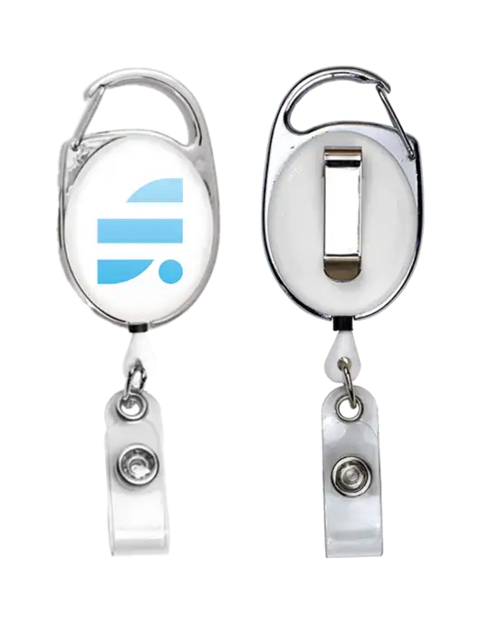 White Carabiner Style Badge Reel and Badge Holder w/SuretyBonds.com Icon