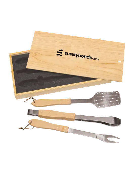Wood BBQ Gift Set w/SuretyBonds.com Logo