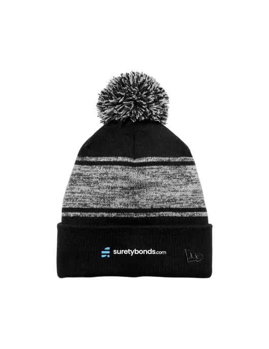 New Era Black/Charcoal Knit Chilled Pom Beanie w/SuretyBonds.com Logo