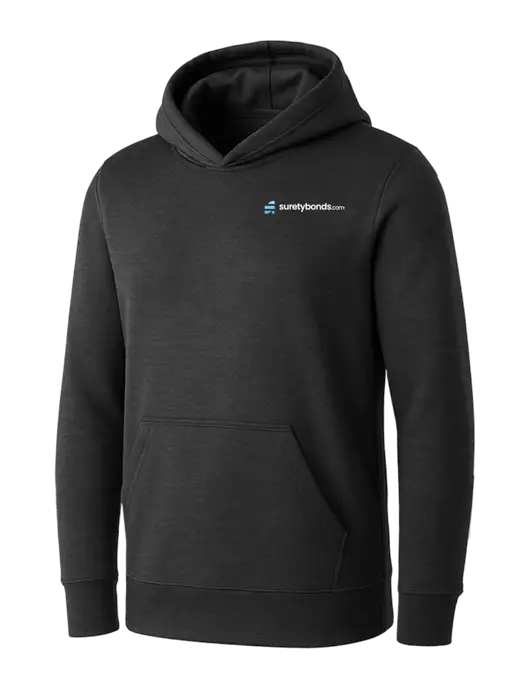 Womens Dark Grey Heather Core Fleece Pullover Hooded Sweatshirt w/SuretyBonds.com Logo