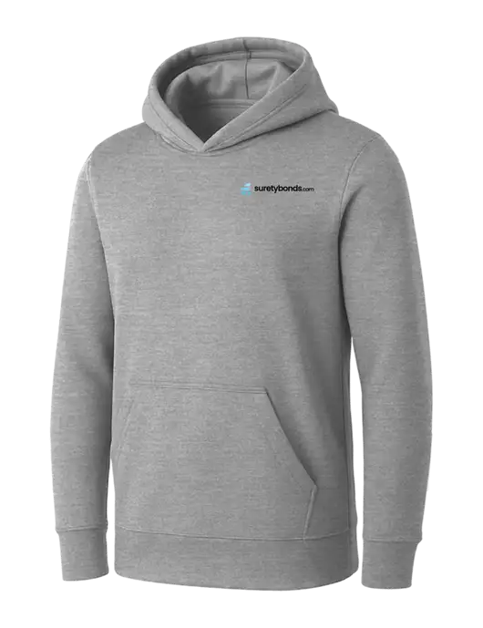 Womens Light Grey Heather Core Fleece Pullover Hooded Sweatshirt w/SuretyBonds.com Logo