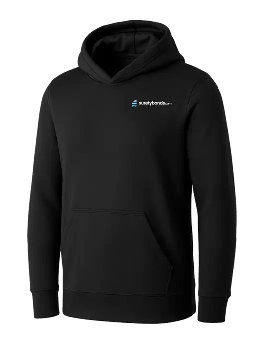 Womens Black Core Fleece Pullover Hooded Sweatshirt w/SuretyBonds.com Logo