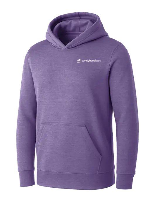Womens Purple Heather Core Fleece Pullover Hooded Sweatshirt w/SuretyBonds.com Logo