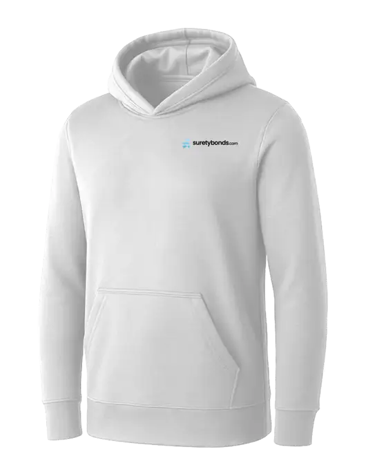 Womens White Core Fleece Pullover Hooded Sweatshirt w/SuretyBonds.com Logo