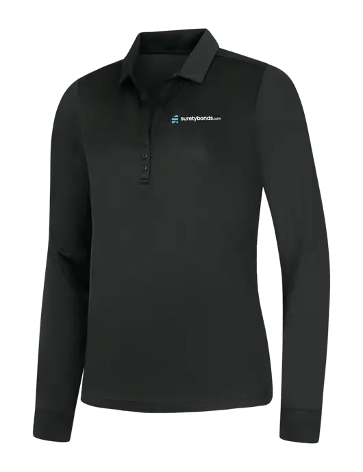 Womens Black Silk Touch Performance Long Sleeve Polo w/SuretyBonds.com Logo