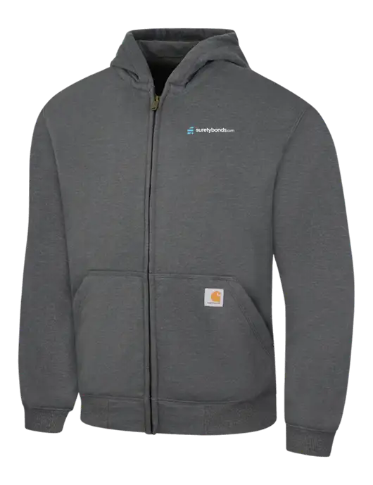 Carhartt Dark Grey Heather Rain Defender Paxton Heavyweight Hooded Zip-Front Sweatshirt w/SuretyBonds.com Logo