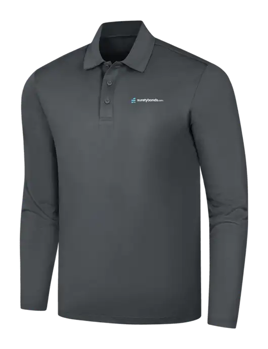 Dark Grey Silk Touch Performance Long Sleeve Polo w/SuretyBonds.com Logo