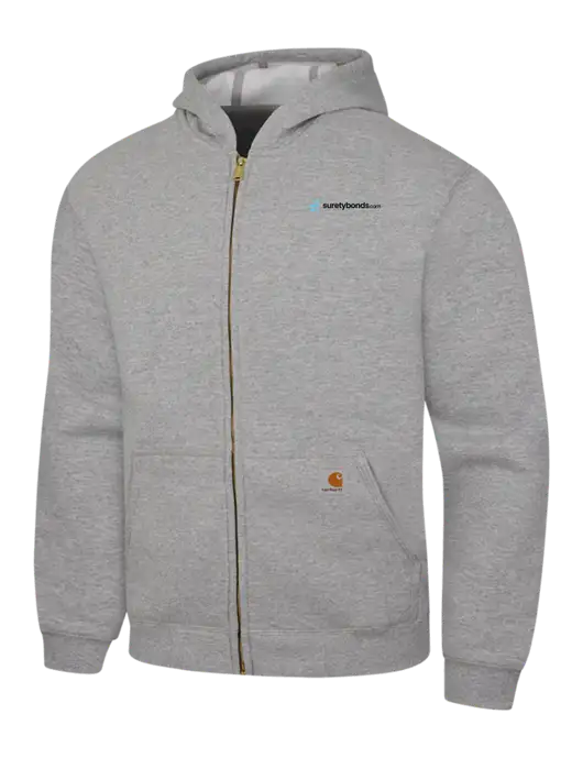Carhartt Light Grey Heather Midweight Hooded Zip-Front Sweatshirt w/SuretyBonds.com Logo