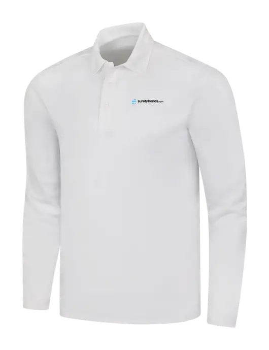 White Silk Touch Performance Long Sleeve Polo w/SuretyBonds.com Logo