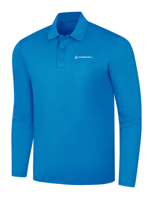 Sapphire Blue Silk Touch Performance Long Sleeve Polo w/SuretyBonds.com Logo