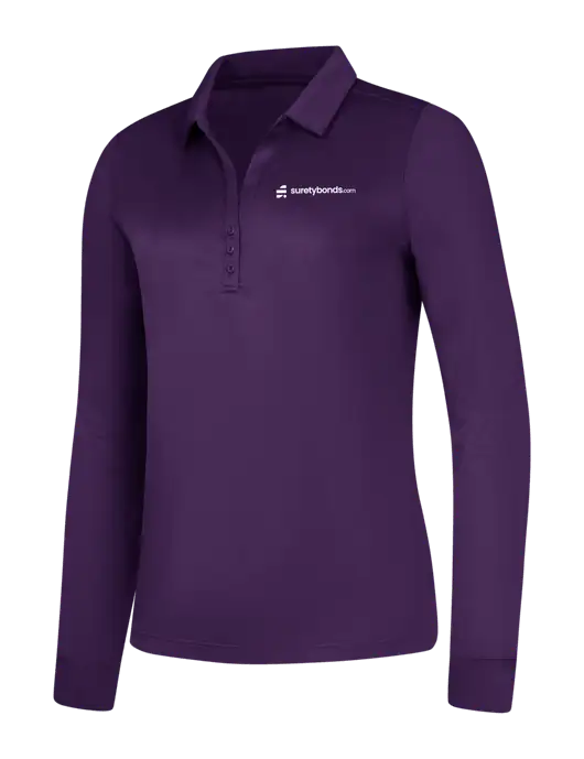 Womens Purple Silk Touch Performance Long Sleeve Polo w/SuretyBonds.com Logo