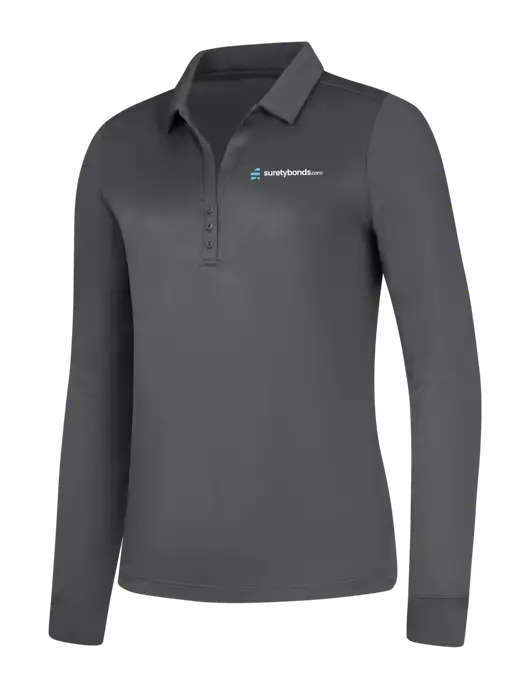 Womens Dark Grey Silk Touch Performance Long Sleeve Polo w/SuretyBonds.com Logo