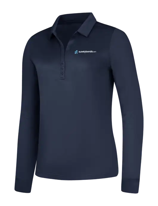 Womens Navy Silk Touch Performance Long Sleeve Polo w/SuretyBonds.com Logo