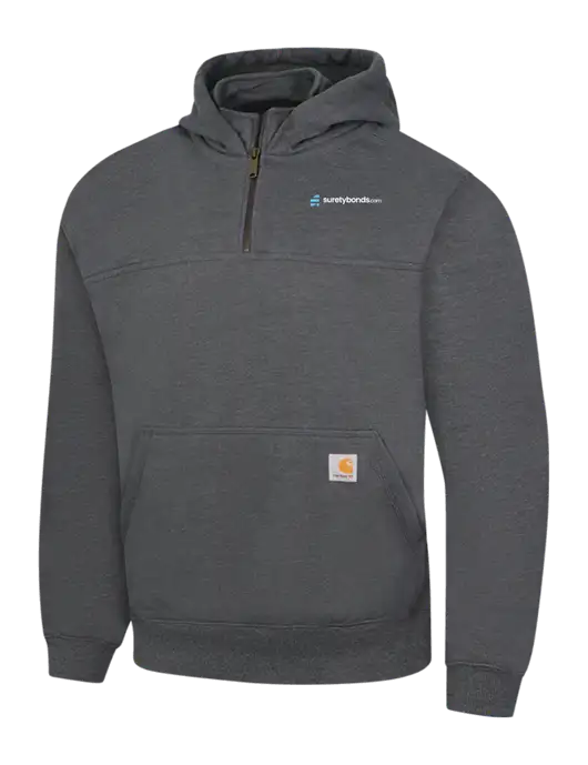 Carhartt Dark Grey Heather Rain Defender Paxton Heavyweight Hooded 1/4 Zip Mock Sweatshirt w/SuretyBonds.com Logo