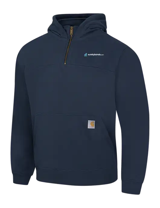 Carhartt Navy Rain Defender Paxton Heavyweight Hooded 1/4 Zip Mock Sweatshirt w/SuretyBonds.com Logo