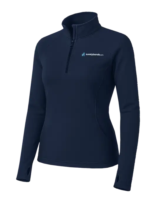 Navy Womens Sport Wick Stretch 1/4 Zip Pullover w/SuretyBonds.com Logo