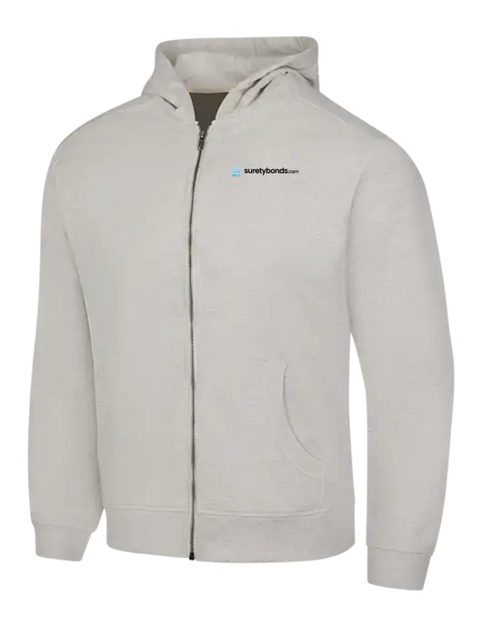 Very Light Grey Heather Re-Fleece Full-Zip Hoodie w/SuretyBonds.com Logo