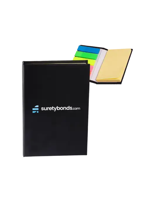 Black Micro Sticky Note Pad, 2 x 3.25 w/SuretyBonds.com Logo