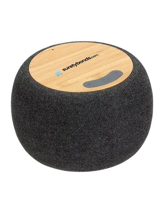 Bamboo Wireless Speaker With 5W Wireless Charger w/SuretyBonds.com Logo