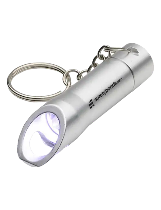 Silver Pocket LED Flashlight with Bottle Opener & Keychain w/SuretyBonds.com Logo