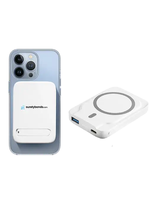 VoltVault White Power Bank w/SuretyBonds.com Logo