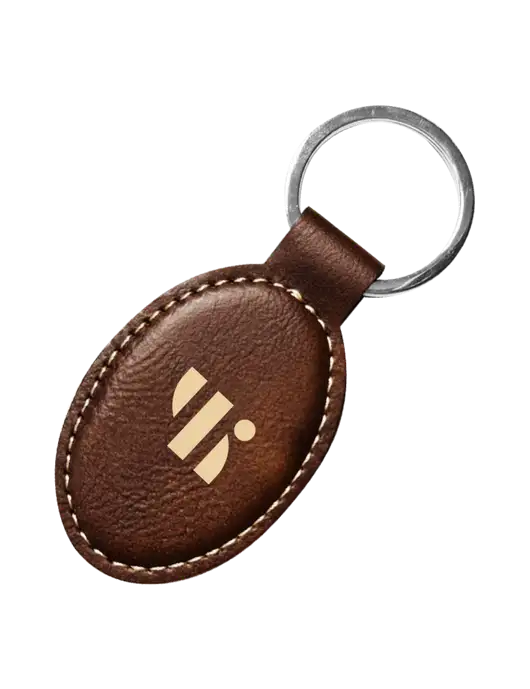 Rustic Leatherette Oval Keychain w/SuretyBonds.com Icon Logo