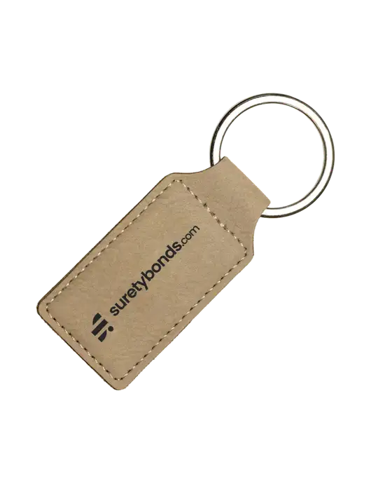 Tan Laserable Leatherette Rectangle Keychain w/SuretyBonds.com Logo