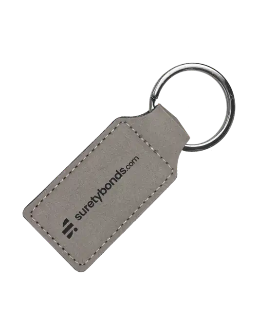 Grey Laserable Leatherette Rectangle Keychain w/SuretyBonds.com Logo