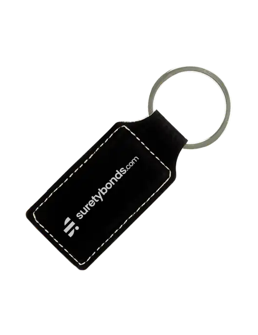 Black Laserable Leatherette Rectangle Keychain w/SuretyBonds.com Logo