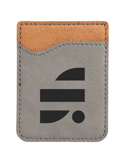 Grey Laserable Leatherette Phone Wallet w/SuretyBonds.com Icon Logo