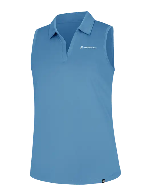 TravisMathew Womens Light Blue Heather Coto Performance Sleeveless Polo w/SuretyBonds.com Logo