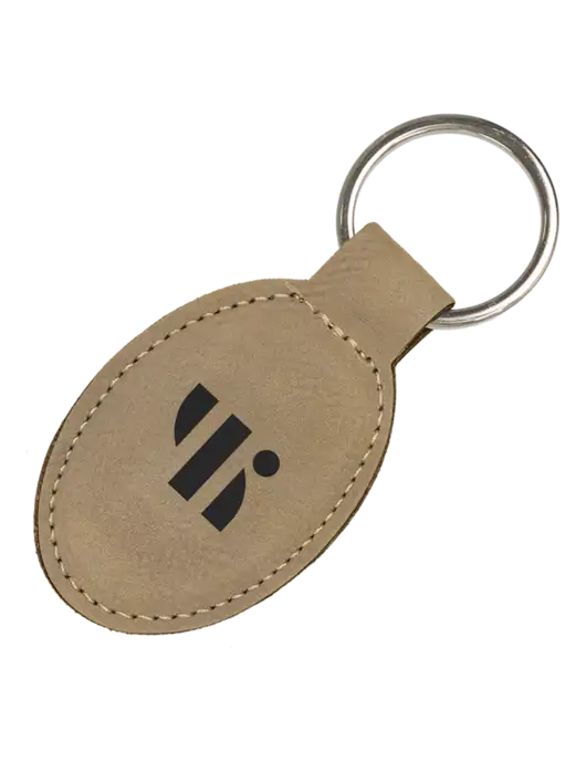 Tan Leatherette Oval Keychain w/SuretyBonds.com Icon Logo