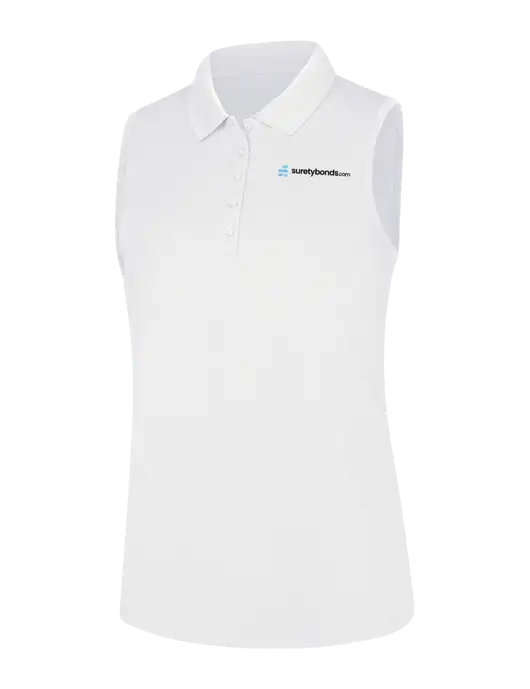 Womens White Dry Zone UV Micro-Mesh Sleeveless Polo w/SuretyBonds.com Logo