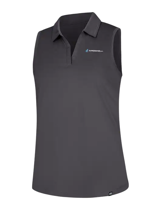 TravisMathew Womens Dark Medium Grey Coto Performance Sleeveless Polo w/SuretyBonds.com Logo
