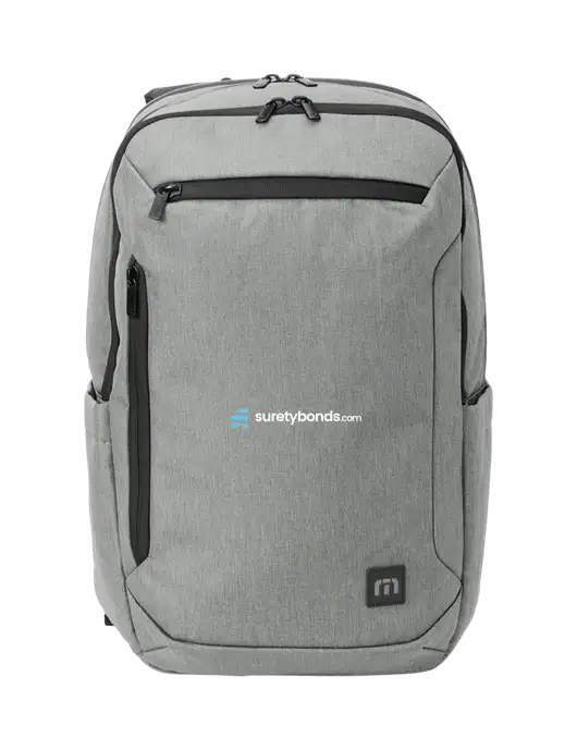 TravisMathew Light Grey Heather Duration Backpack w/SuretyBonds.com Logo
