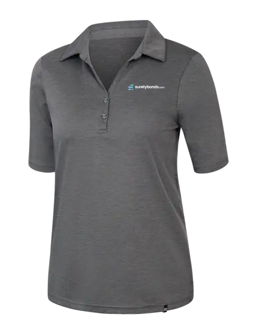 TravisMathew Womens Black Heather Sunsetters Polo w/SuretyBonds.com Logo