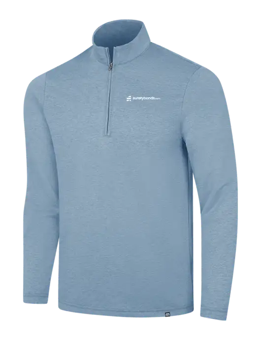 TravisMathew Light Blue Heather Coveside ¼-Zip w/SuretyBonds.com Logo