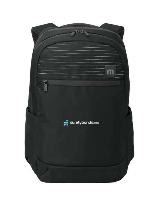 TravisMathew Black Approach Backpack w/SuretyBonds.com Logo