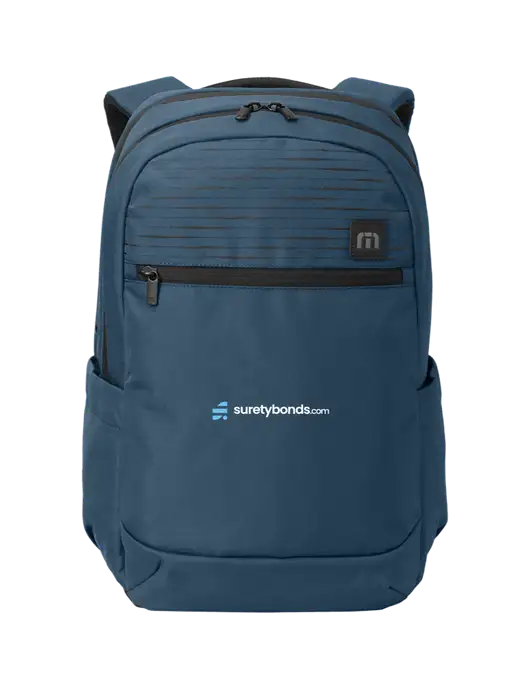 TravisMathew Light Navy Approach Backpack w/SuretyBonds.com Logo