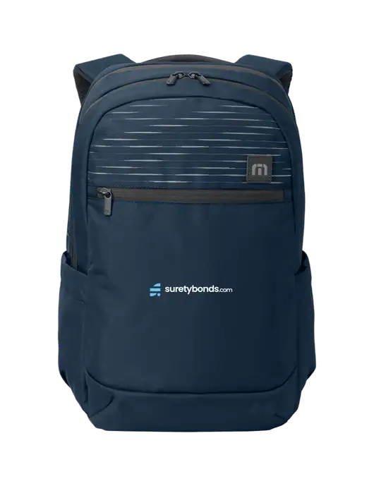 TravisMathew Navy Approach Backpack w/SuretyBonds.com Logo