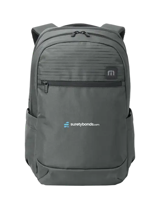 TravisMathew Dark Medium Grey Approach Backpack w/SuretyBonds.com Logo