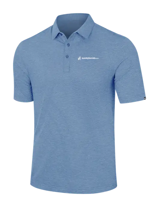 TravisMathew Light Blue Heather Sunnyvale Polo w/SuretyBonds.com Logo