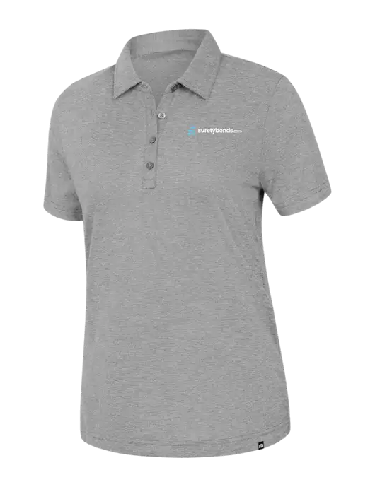 TravisMathew Womens Light Grey Heather Sunnyvale Polo w/SuretyBonds.com Logo