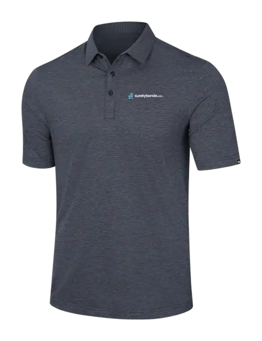 TravisMathew Dark Grey Slate Heather Sunnyvale Polo w/SuretyBonds.com Logo