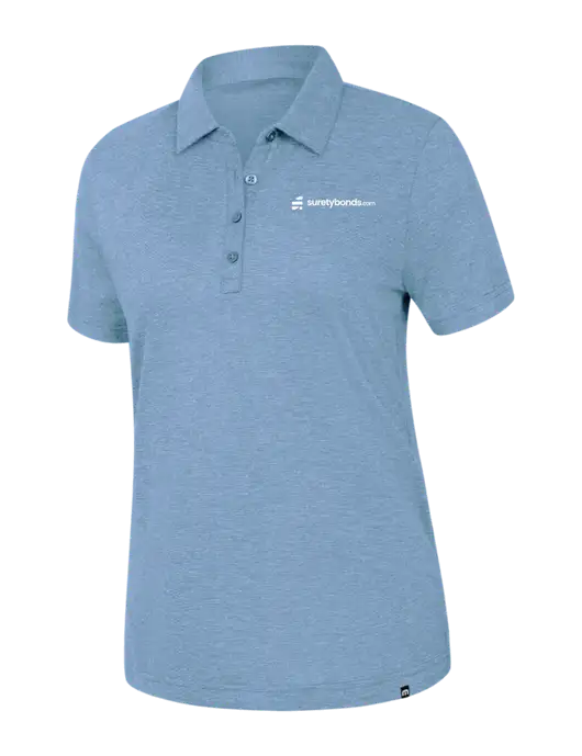 TravisMathew Womens Light Blue Heather Sunnyvale Polo w/SuretyBonds.com Logo