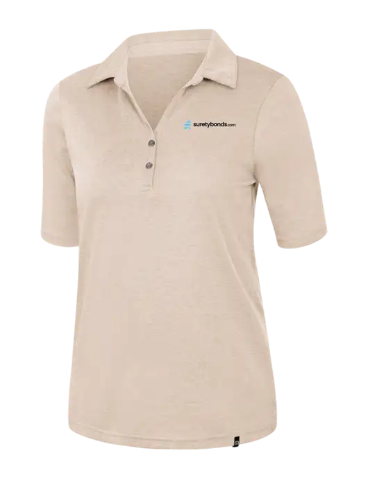 TravisMathew Womens Light Tan Heather Sunsetters Polo w/SuretyBonds.com Logo