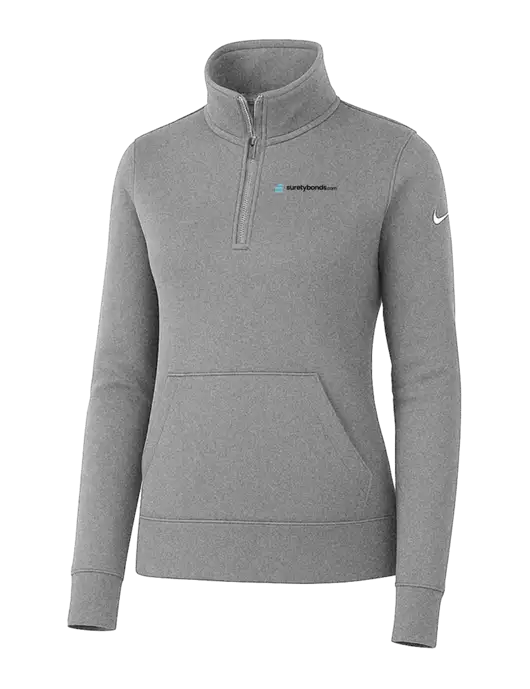 Nike Womens Light Grey Heather Club Fleece Sleeve Swoosh 1/2-Zip w/SuretyBonds.com Logo