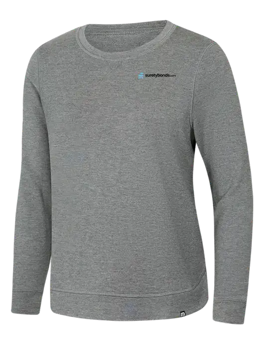 TravisMathew Womens Light Grey Heather Lightweight Long Weekend Crew w/SuretyBonds.com Logo