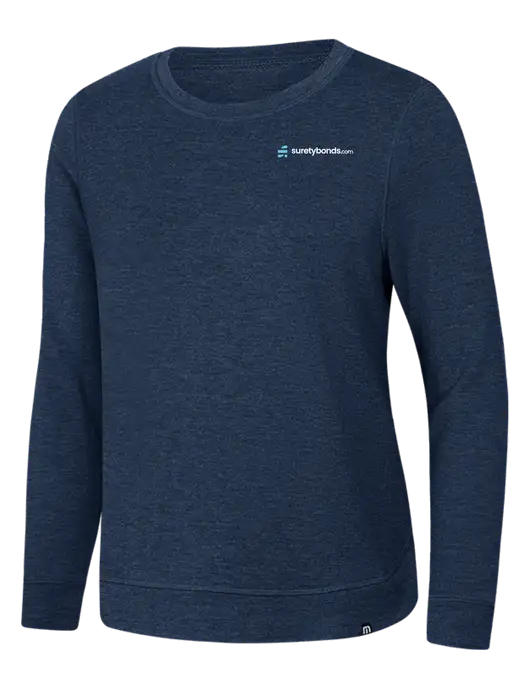 TravisMathew Womens Dark Slate Blue Heather Lightweight Long Weekend Crew w/SuretyBonds.com Logo